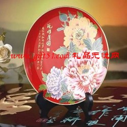 花好月圓紅瓷圓盤定制 中國(guó)紅瓷圓盤定做
